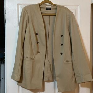 Khaki Ponte Collarless Blazer Sz 24W